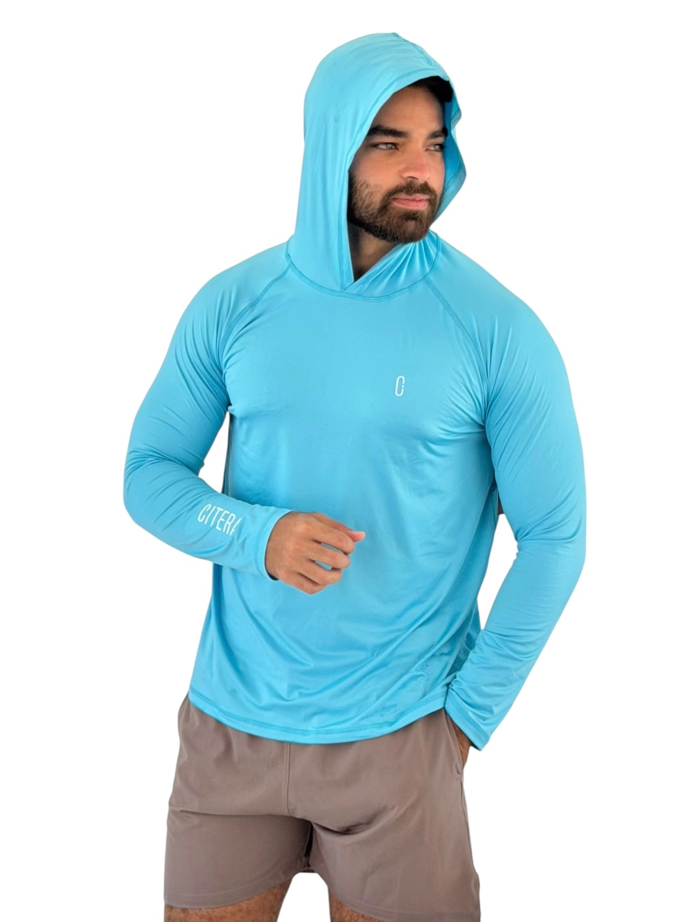 Franela UV Con Capucha Azul Cielo