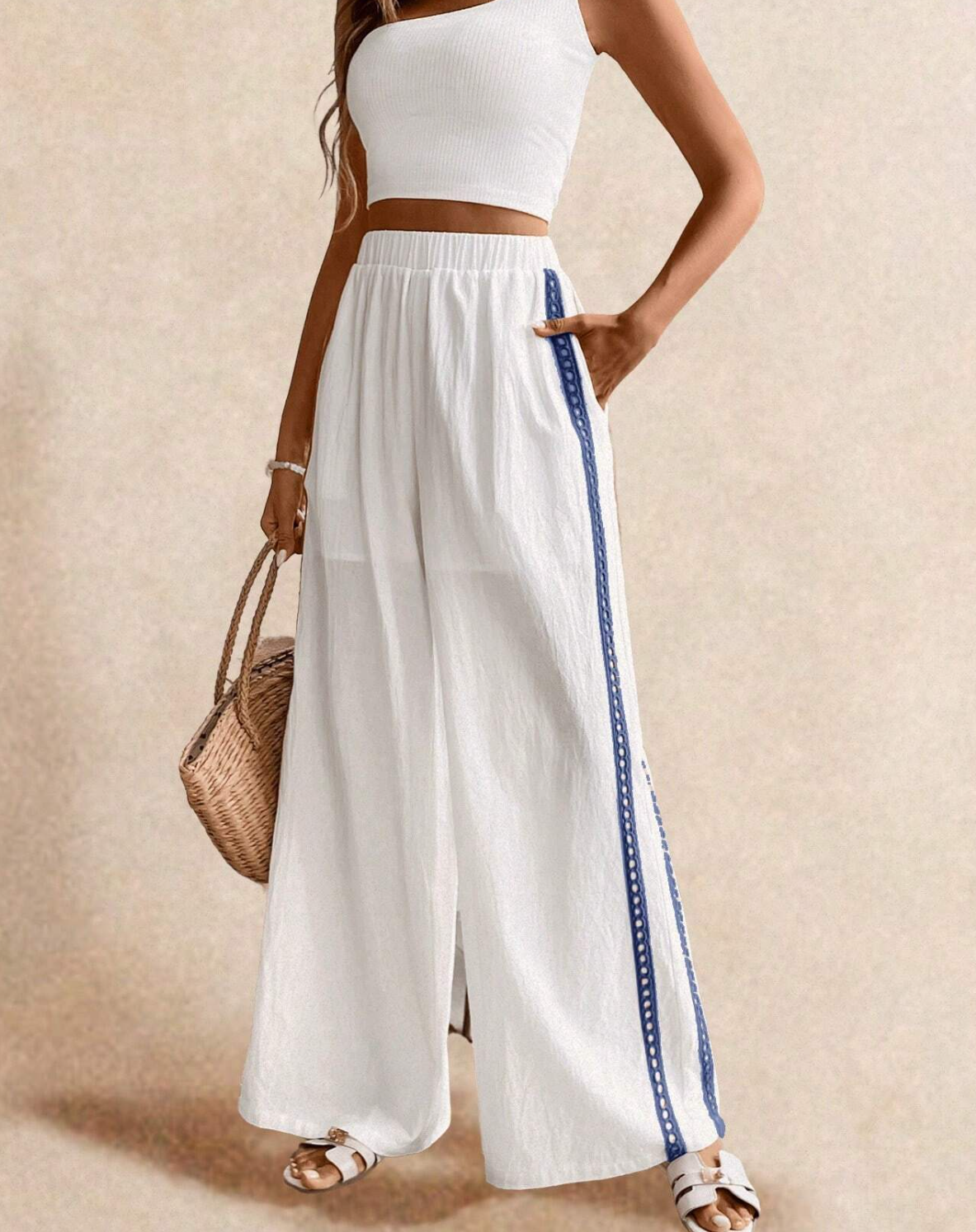 Pantalon Blanco Ojo Azul