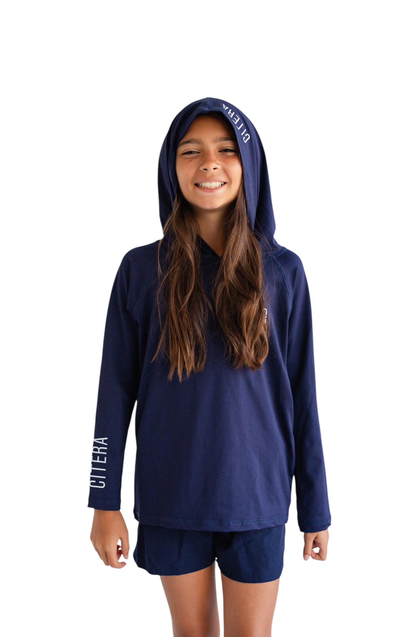 Franela UV Con Capucha Azul Marino