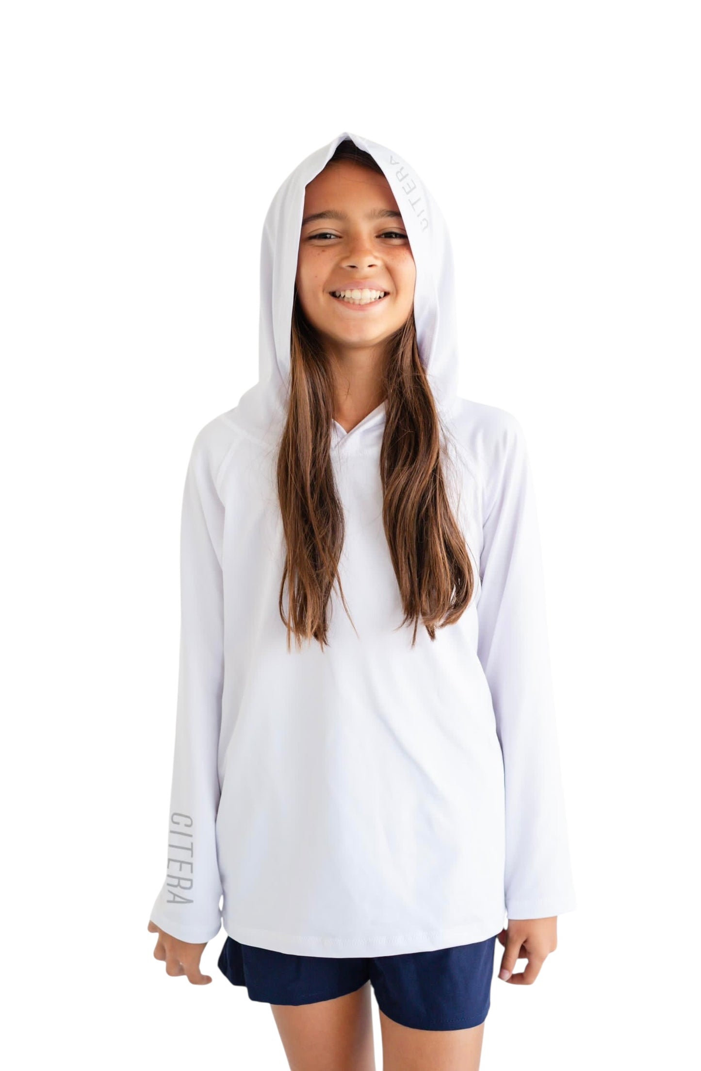 Franela UV Con Capucha Blanca