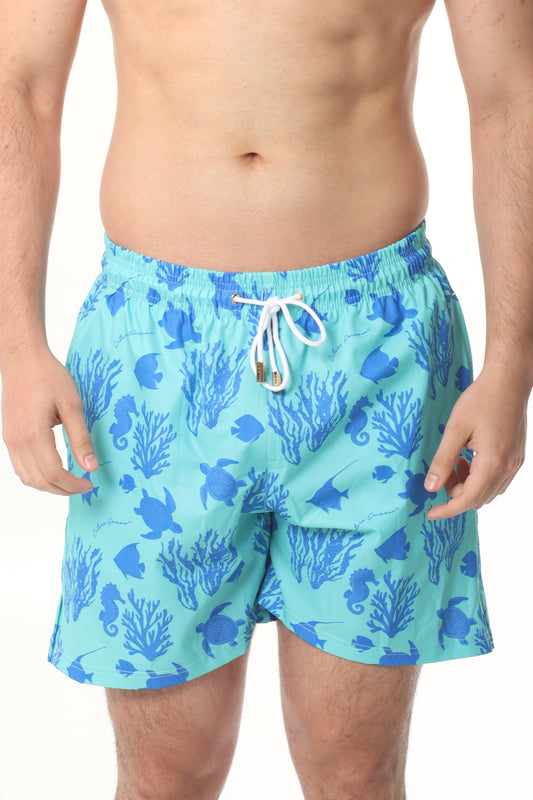 Short Coral Blue and Green