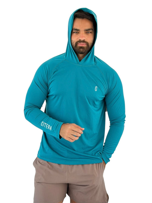 Franela UV Con Capucha Turquesa