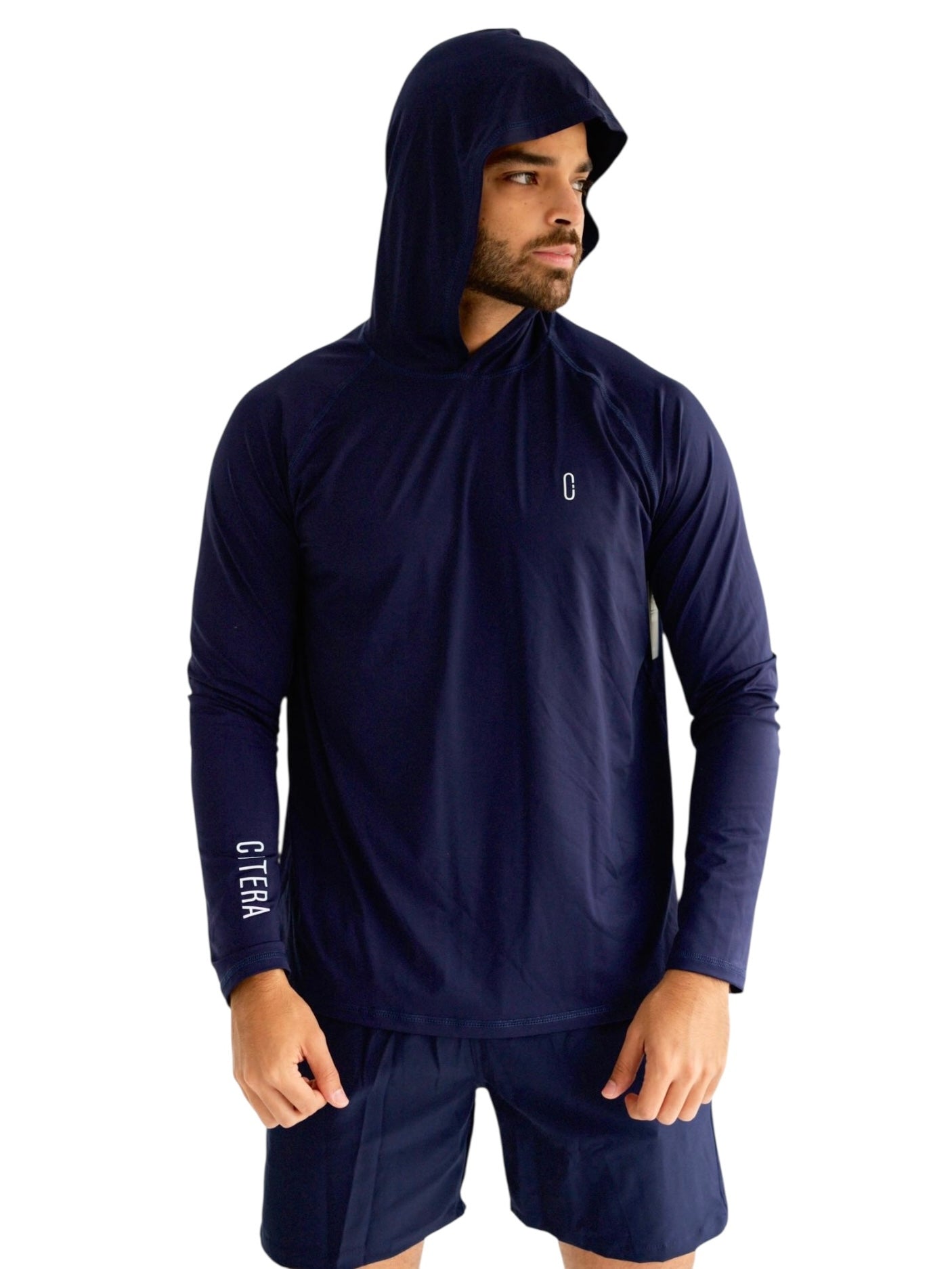 Franela UV Con Capucha Azul Marino