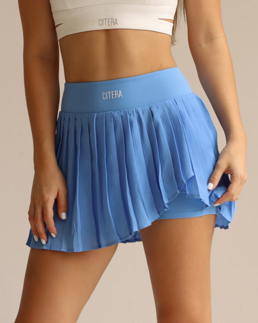 Falda Asimétrica Plisada Azul
