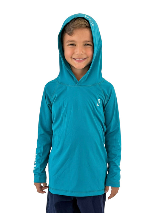 Franela UV Con Capucha Turquesa
