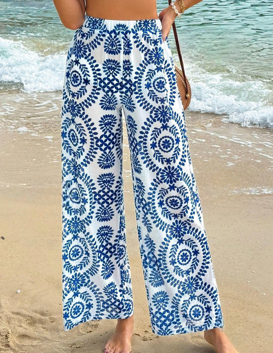 Pantalon blanco Figuras Azul