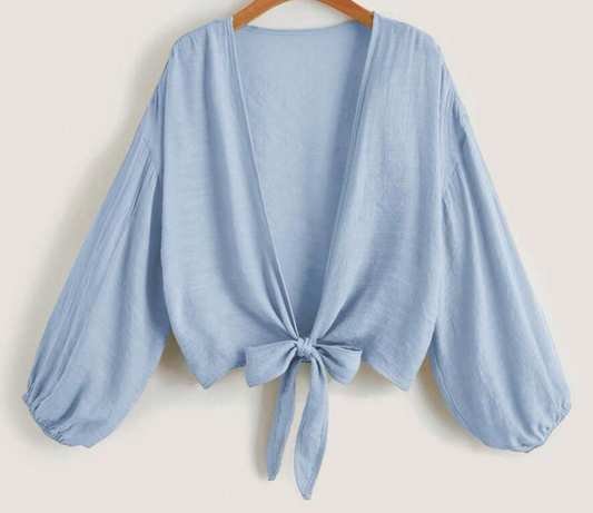 Kimono Unicolor Azul Nudo Delantero