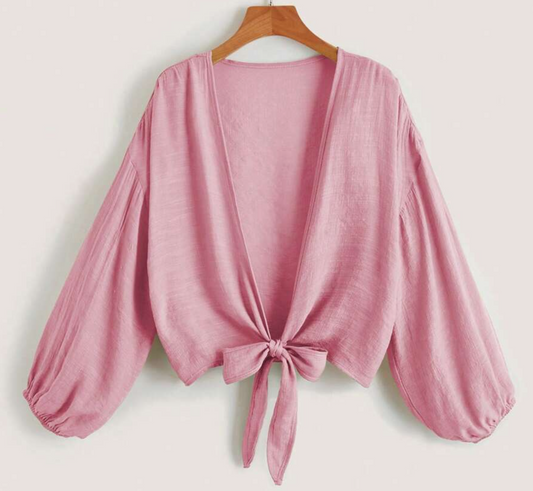 Kimono Unicolor Rosado Nudo Delantero