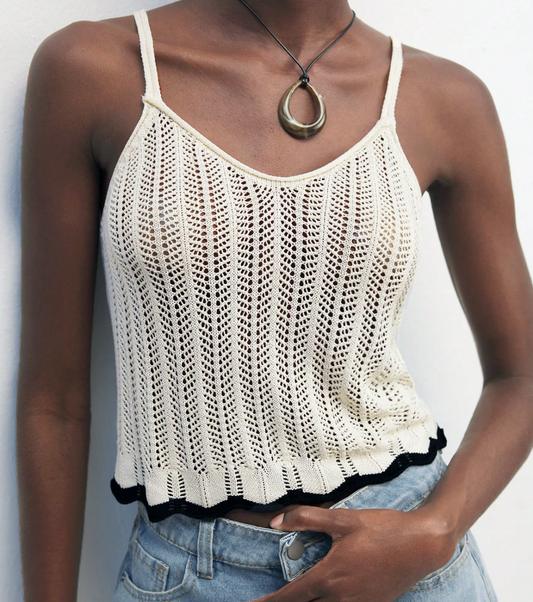 Top Tiras Beige Borde Negro