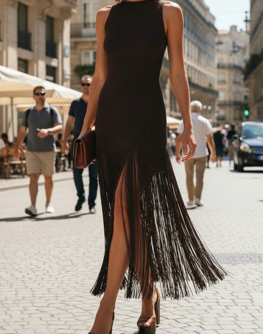 Vestido Flecos Marron