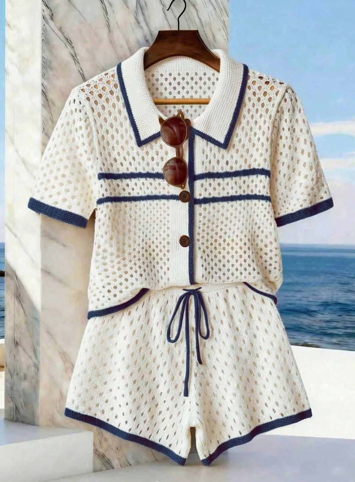 Set Tejido Azul y Blanco