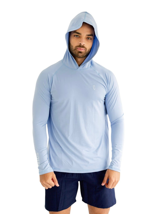 Franela UV Con Capucha Celeste