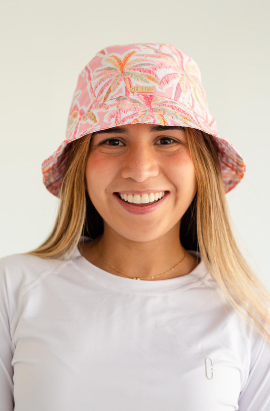 Bucket Hat Pink Palms